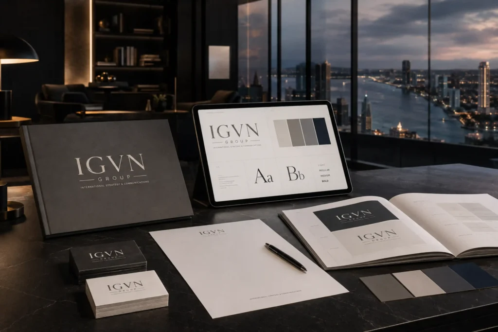 IGVN Brand-Guide mit Logo, Typografie, Farbpalette und Geschäftsausstattung
